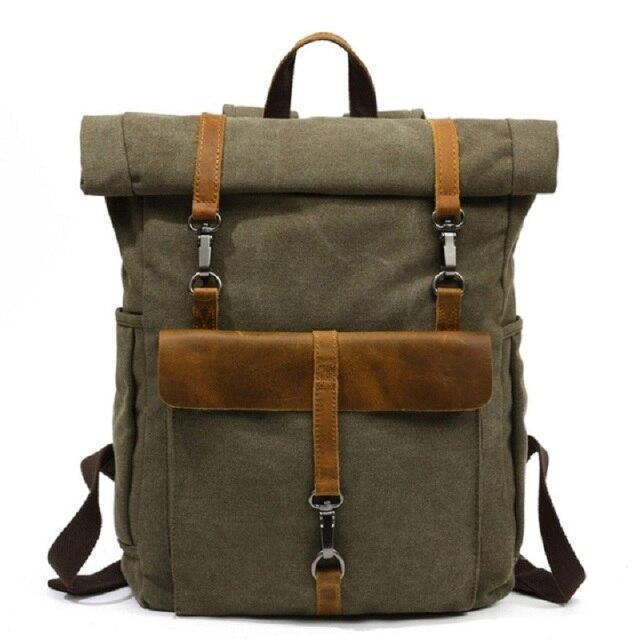 Canvas and Leather Roll-Top Vintage Backpack - More than a backpack