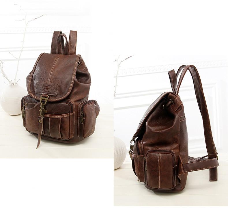 Vintage Faux Leather Drawstring Backpack - More than a backpack