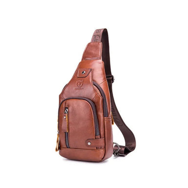 Genuine Leather Crossbody USB Bag, Brown