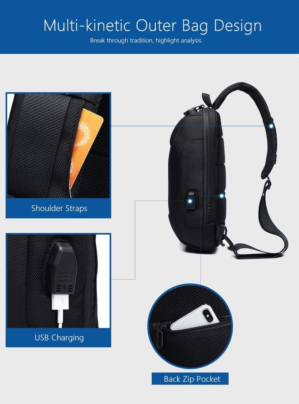 Waterproof Anti Theft and USB Charging Crossbody Backpack Tablet