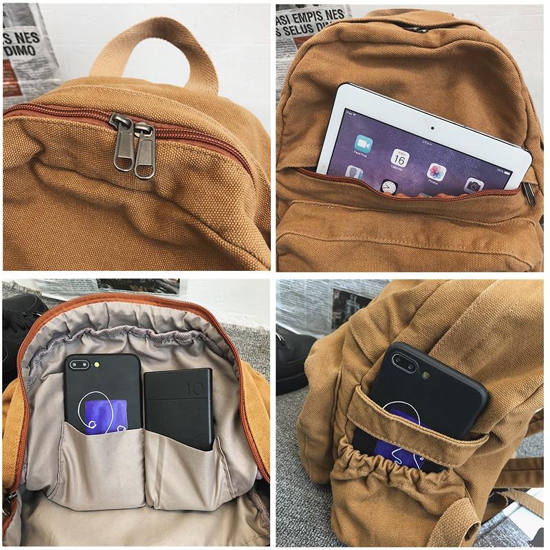cotton canvas mini backpack brown green black Pocket Front Canvas Backpack