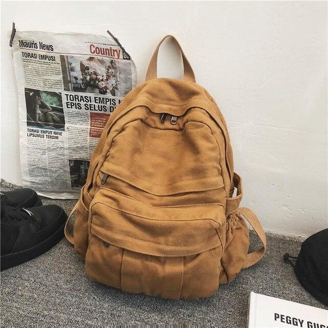High-Quality Brown Fabric Canvas School Backpack