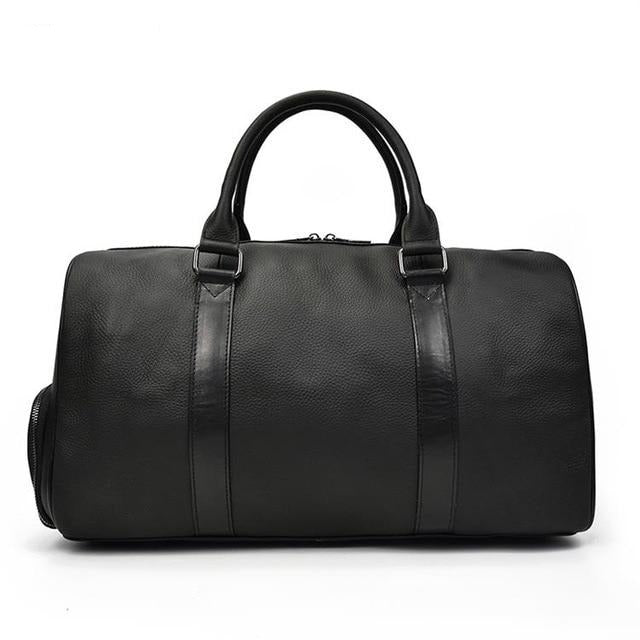 luxury men's travel bags Men's Genuine Leather Unisex Travel Bag, Black / 45cm