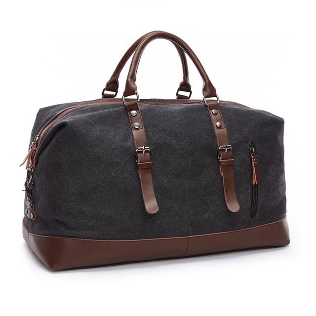 cheap leather duffle backpack bags Leather and Canvas Overnight Travel Bag, Black