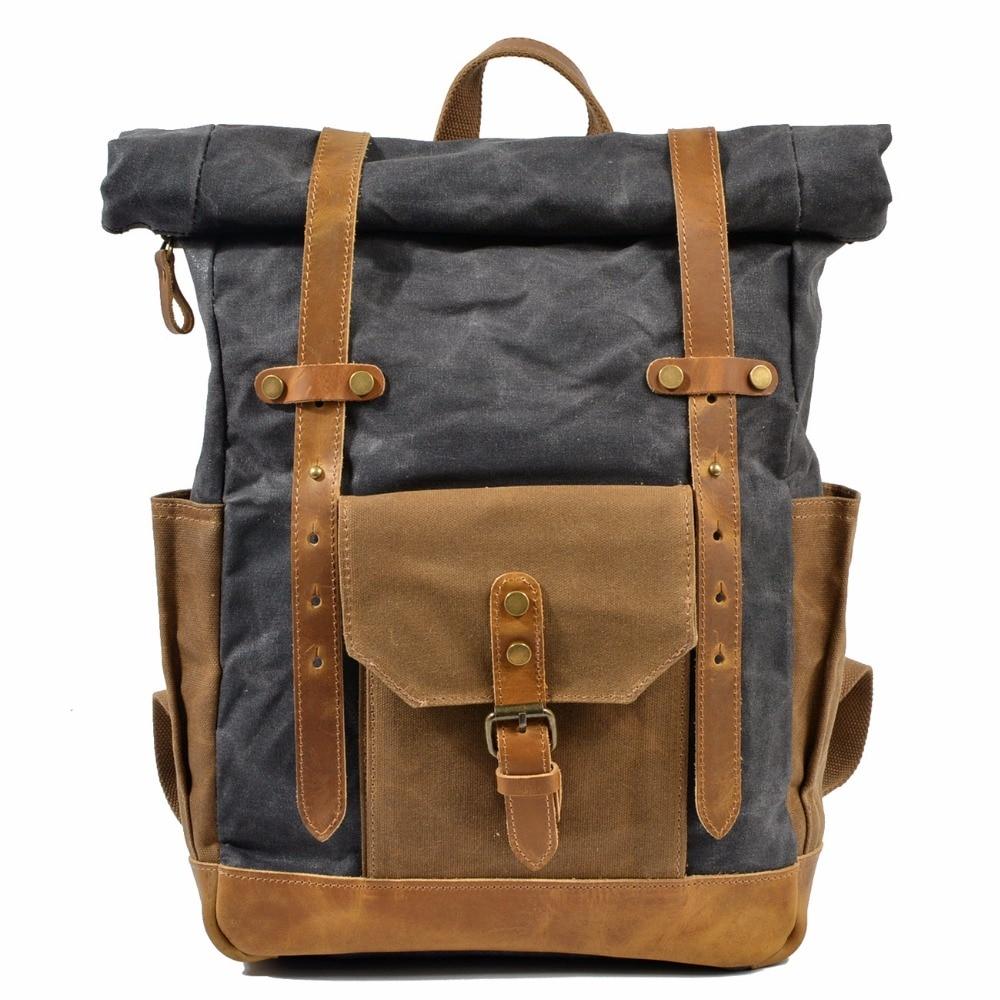 Waxed Canvas Backpack Large Travel Backpack Canvas School Rucksack Laptop  Backpack Unisex Weekender Backpack