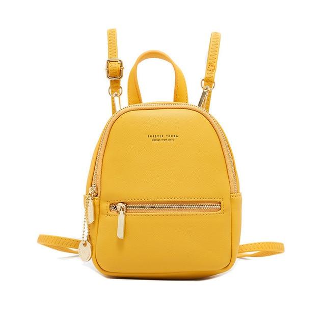 Yellow Belt Lock Leather Mini Backpacks