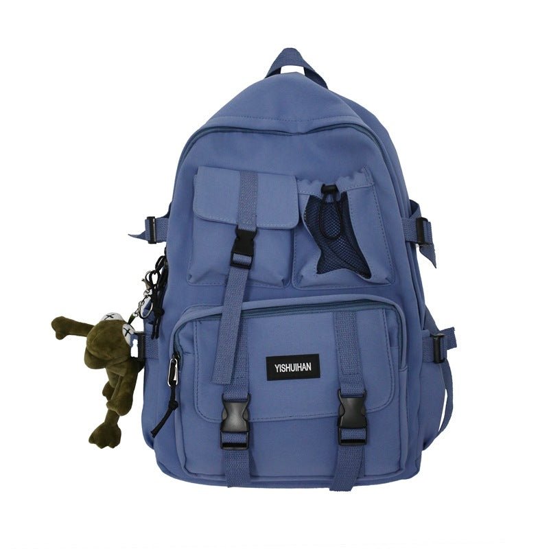 backpacks hiking but also for school Triple-Pocket Waterproof School Backpack, Blue / No frog pendant