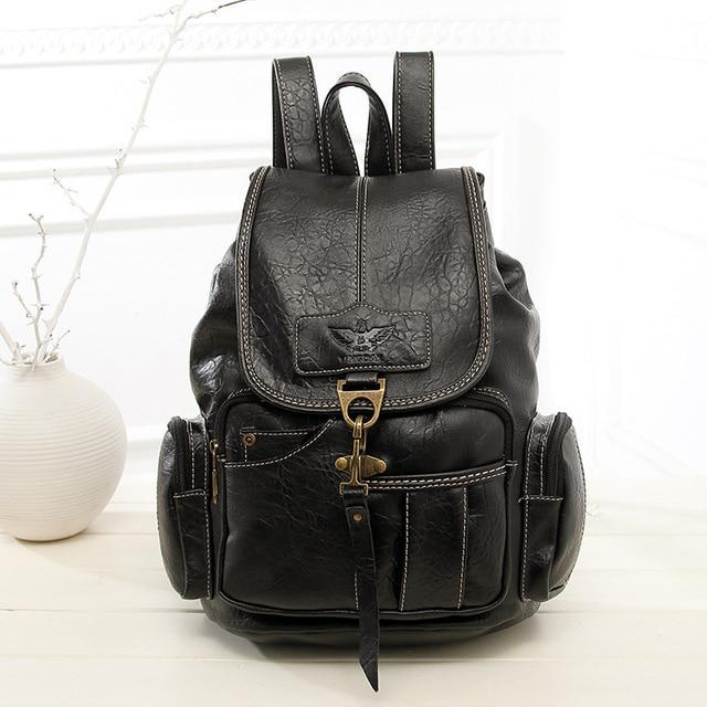 Vintage Faux Leather Drawstring Backpack - More than a backpack