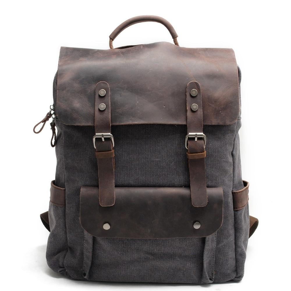 Graphite Canvas & Dark Brown Leather Backpack - for Men - Convey