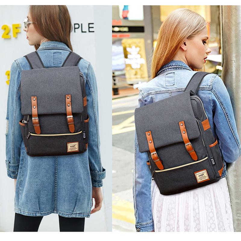 best vintage laptop backpack WITZMAN Canvas Travel Backpack Large Bags Dark Grey Crazy Horse Leather Men Backpack